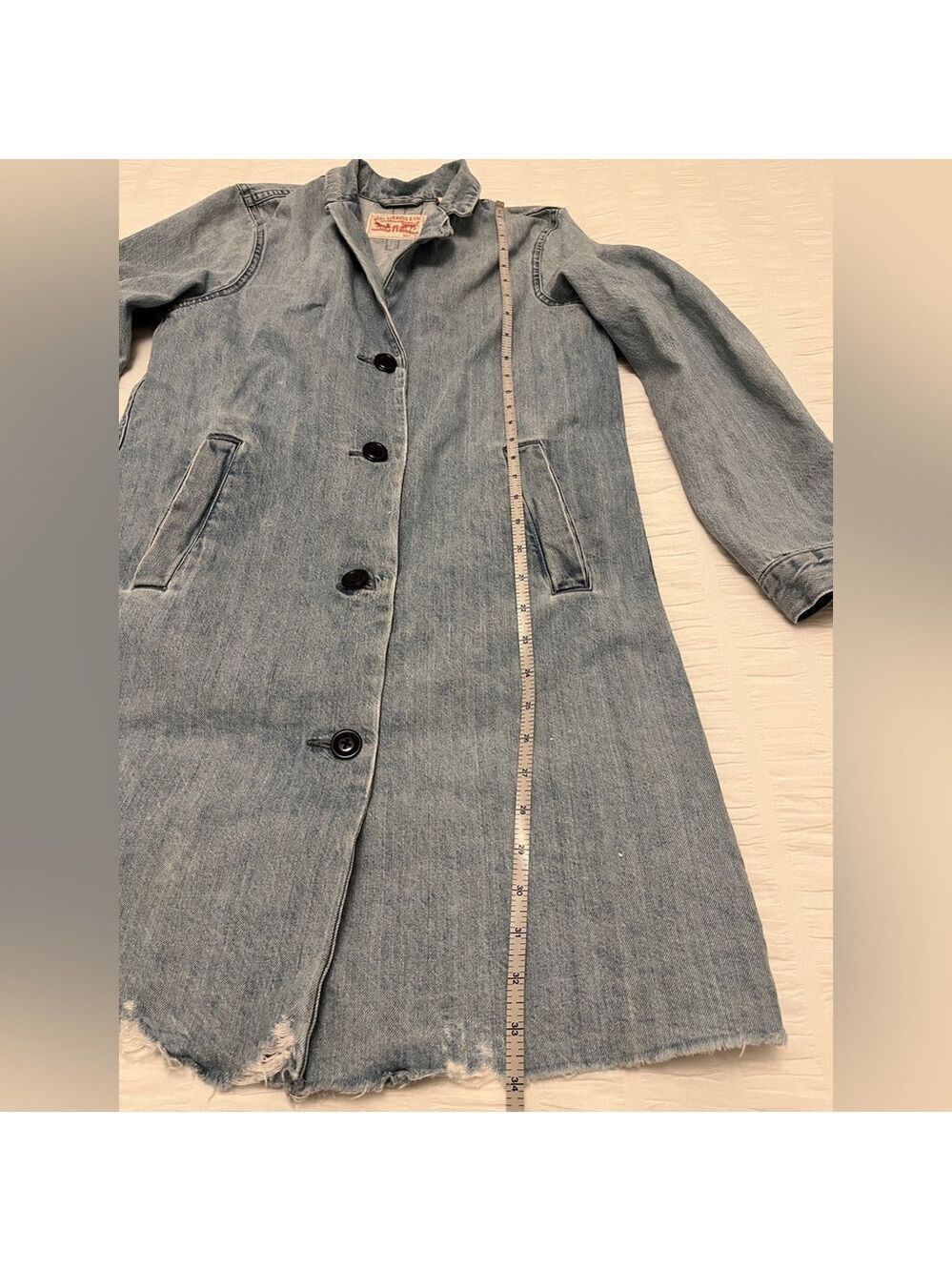 LEVI'S Josette Duster Long Coat Button Front Distressed Raw Hem Western Casual - Picture 15 of 17